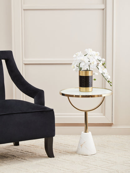 Mia White Glass and Marble Base Side Table