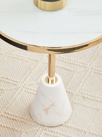 Mia White Glass and Marble Base Side Table