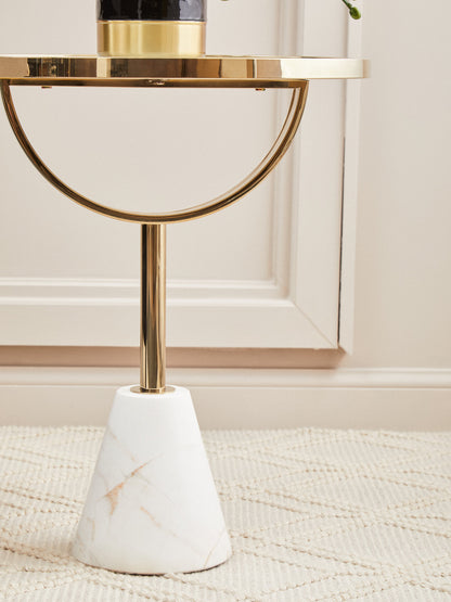 Mia White Glass and Marble Base Side Table