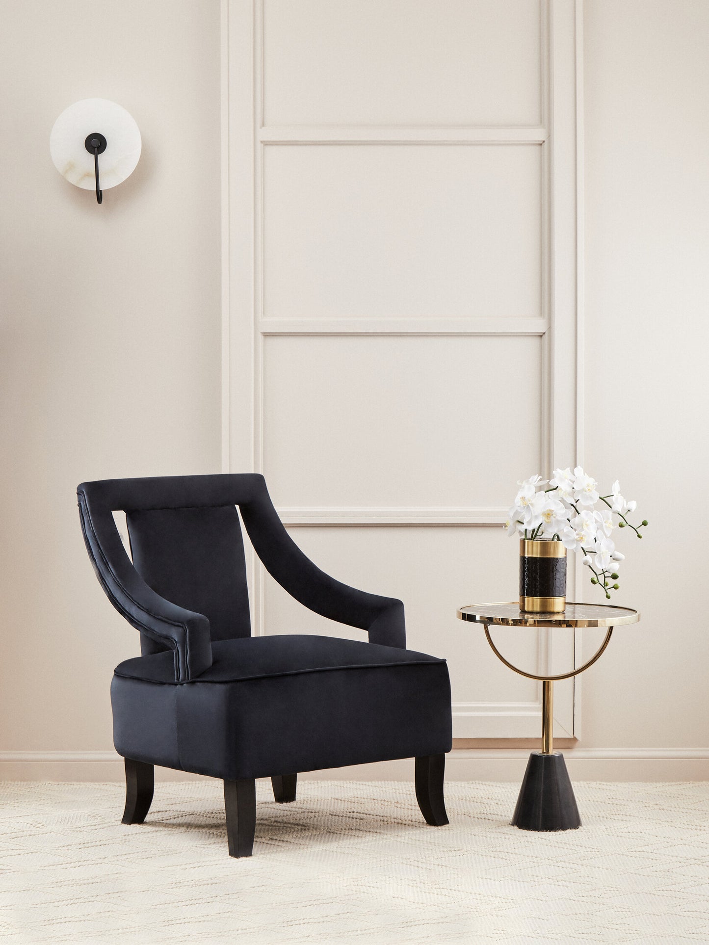 Mia Black Glass and Marble Base Side Table