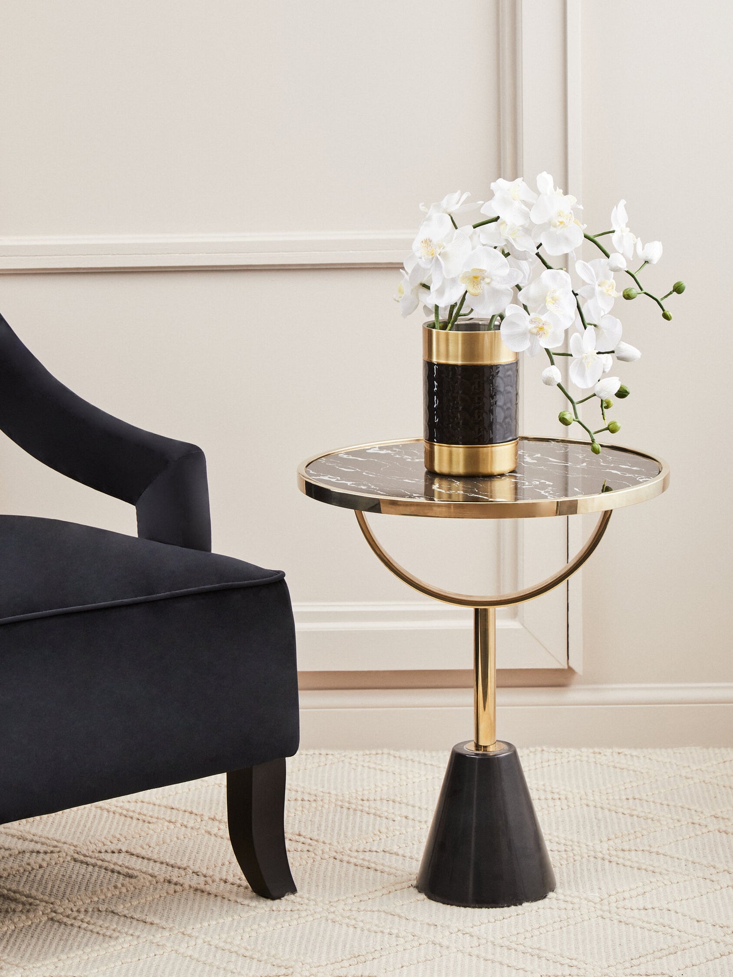 Mia Black Glass and Marble Base Side Table