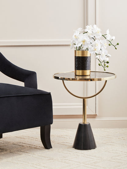 Mia Black Glass and Marble Base Side Table