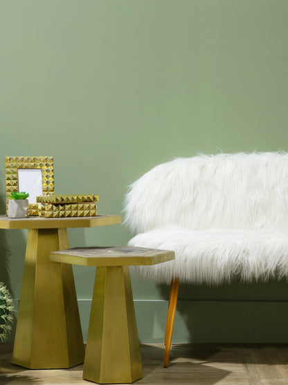 Angelina White Faux Fur 2 Seat Sofa With Gold Finish Legs