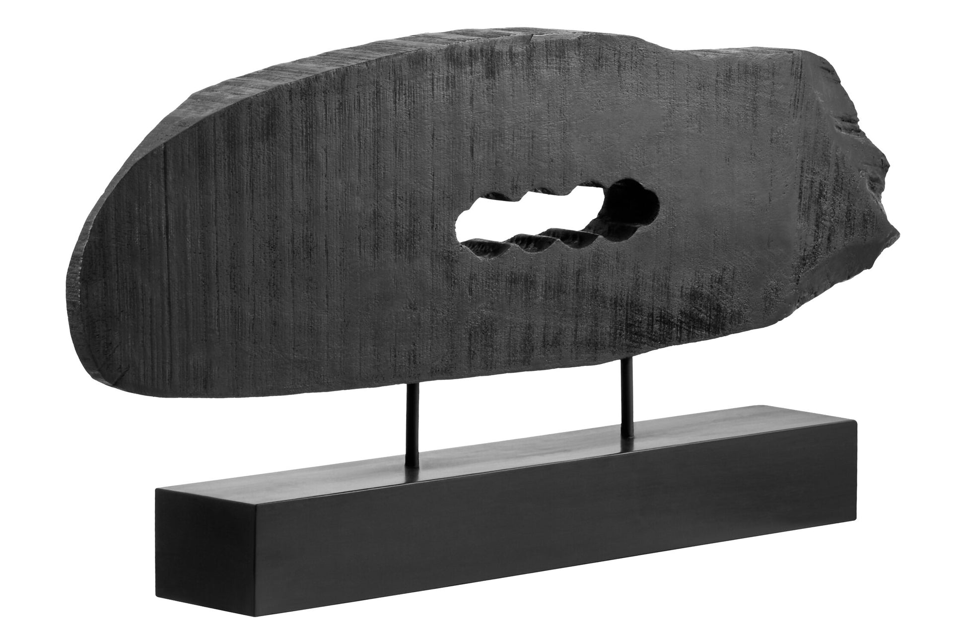 Luxe Decor Rustic Black Horizontal Mango Wood Slice Sculpture Ornament | Bali & Blue