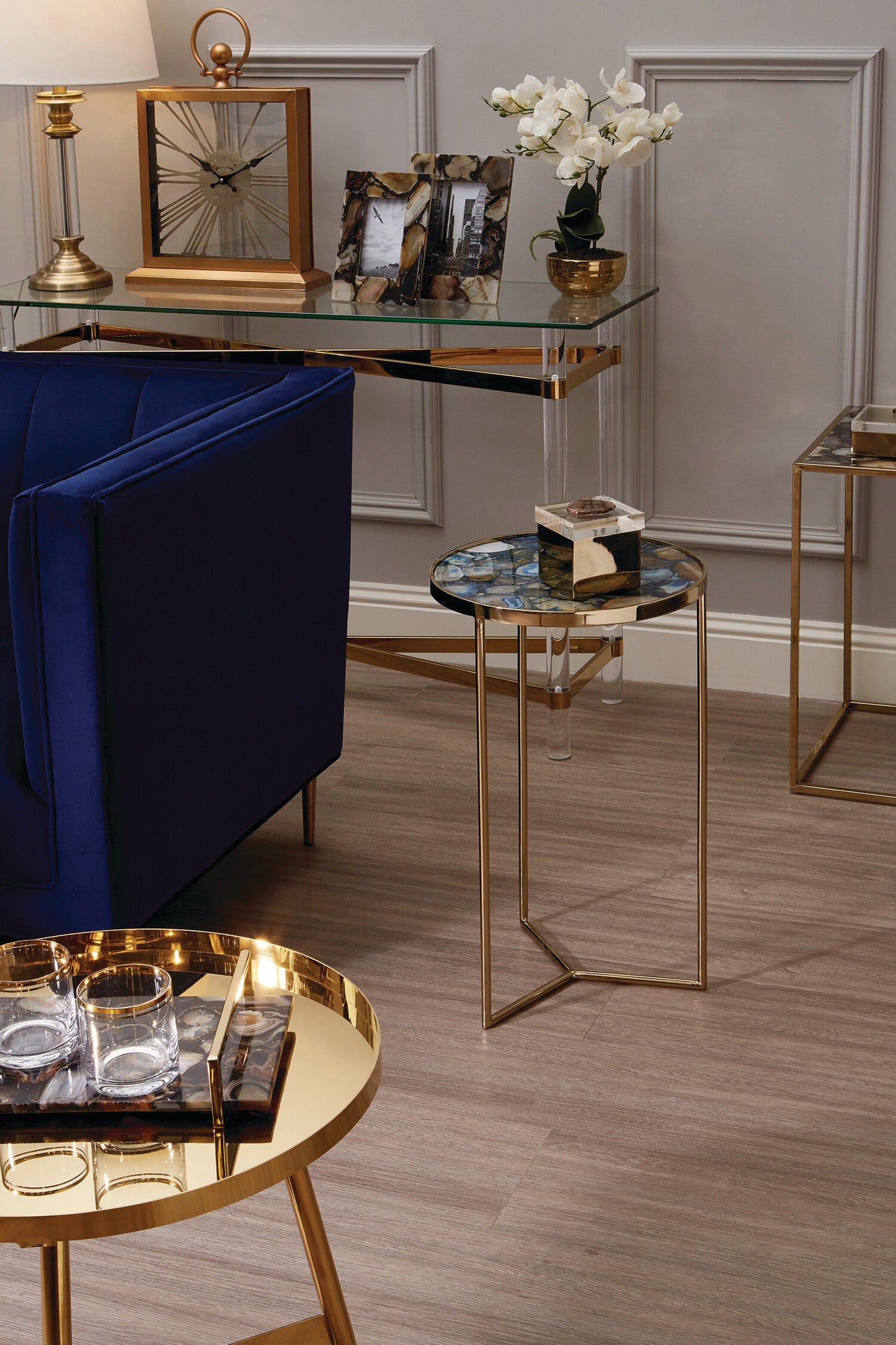 Helena Luxe Blue Agate Round Side Table