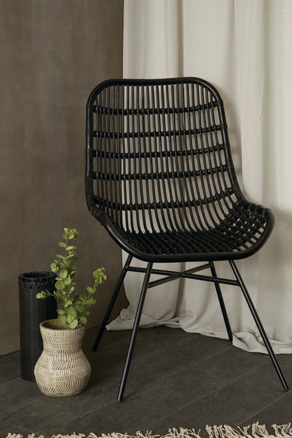 Napa Black Curved Rattan Boho Accent Chair