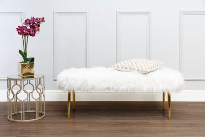Heidi Fur Effect Bench with Gold Legs