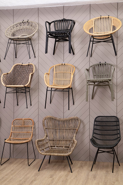 Napa Black Curved Rattan Boho Accent Chair