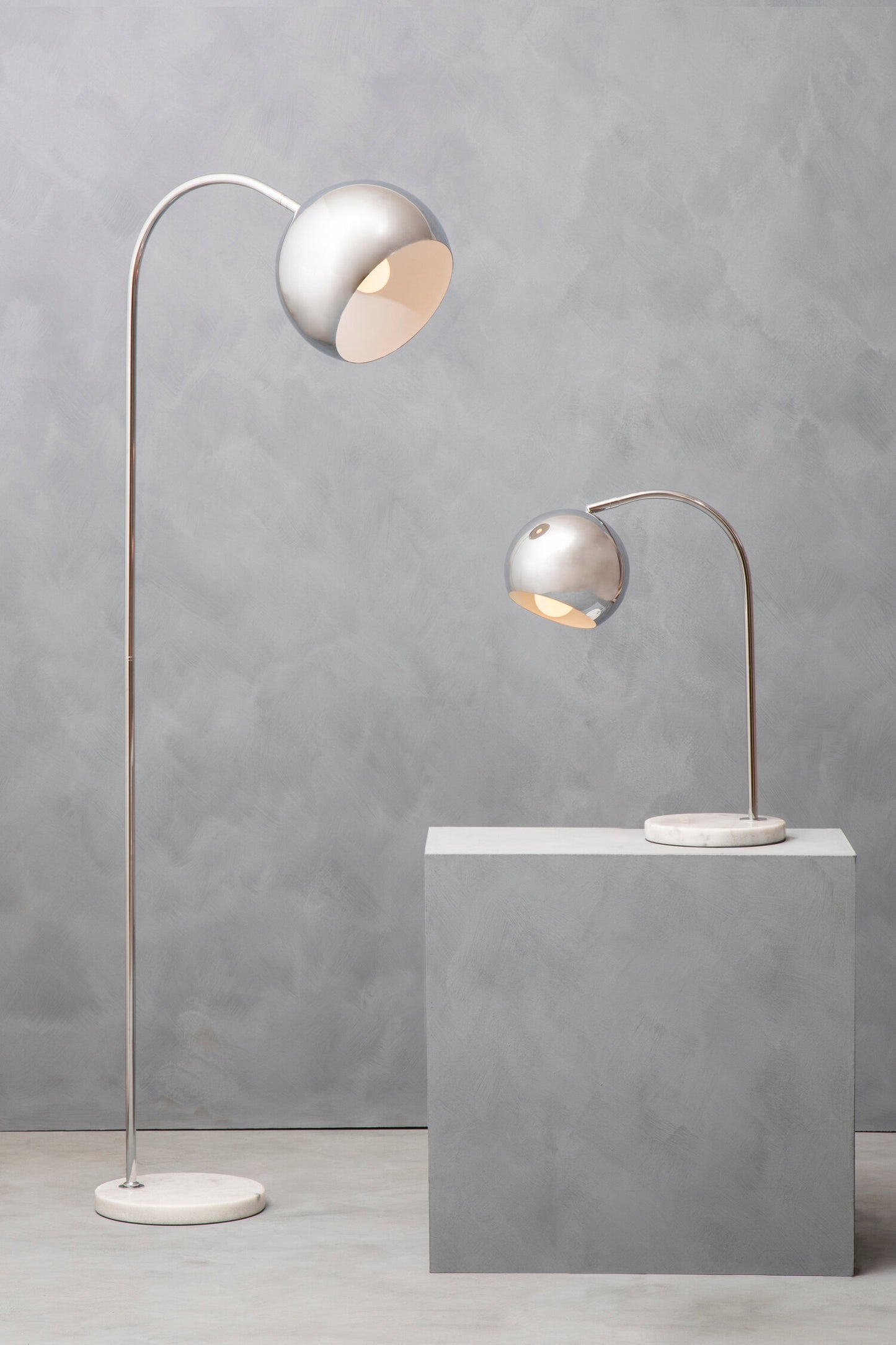 Carter Chrome Dome Floor Lamp with White Marble Base