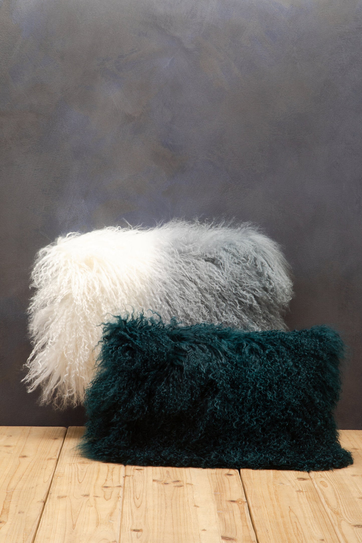 Nomad Real Mongolian Fur Teal Rectangular Cushion