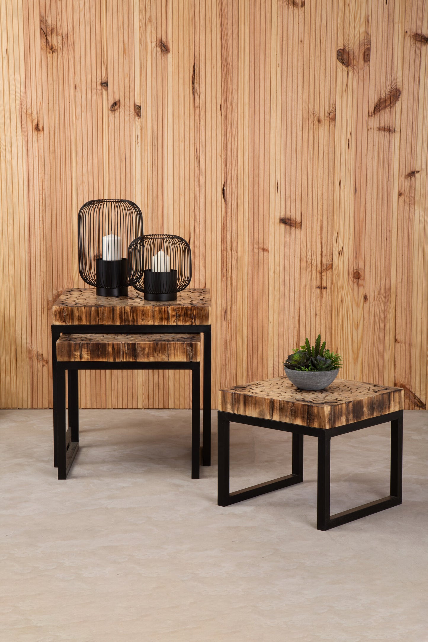 Bankok Mosaic Teak Wood Set Of 3 Nesting Tables