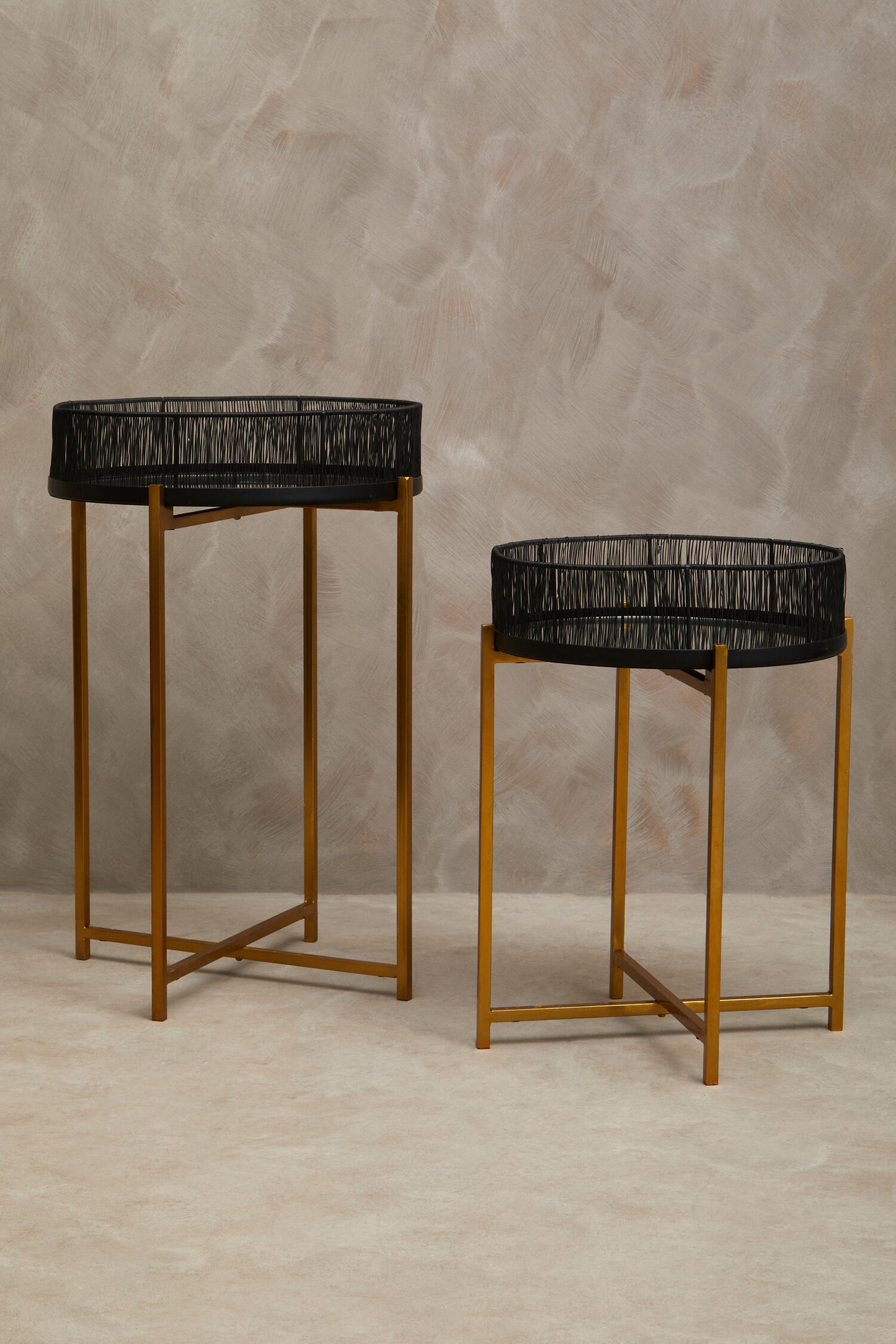 Artemis Set Of 2 Black Wire And Gold Frame Side Tables