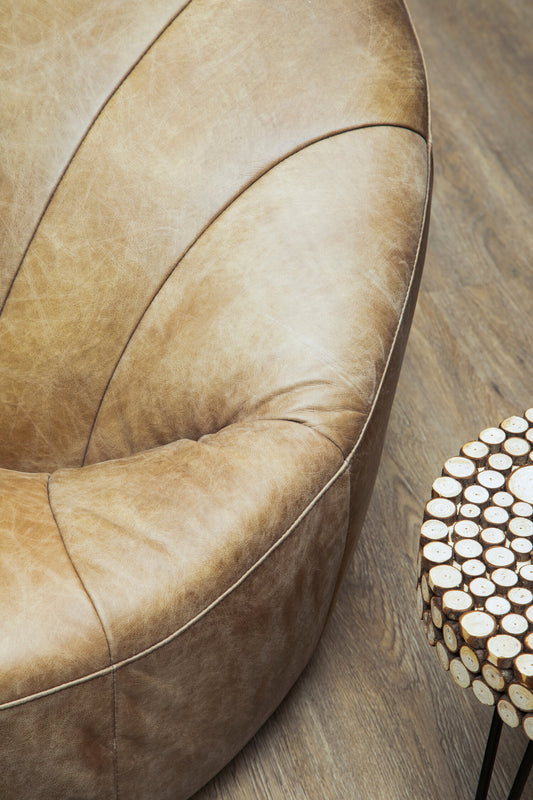 Brandon Light Brown Leather Lounge Cocoon Chair