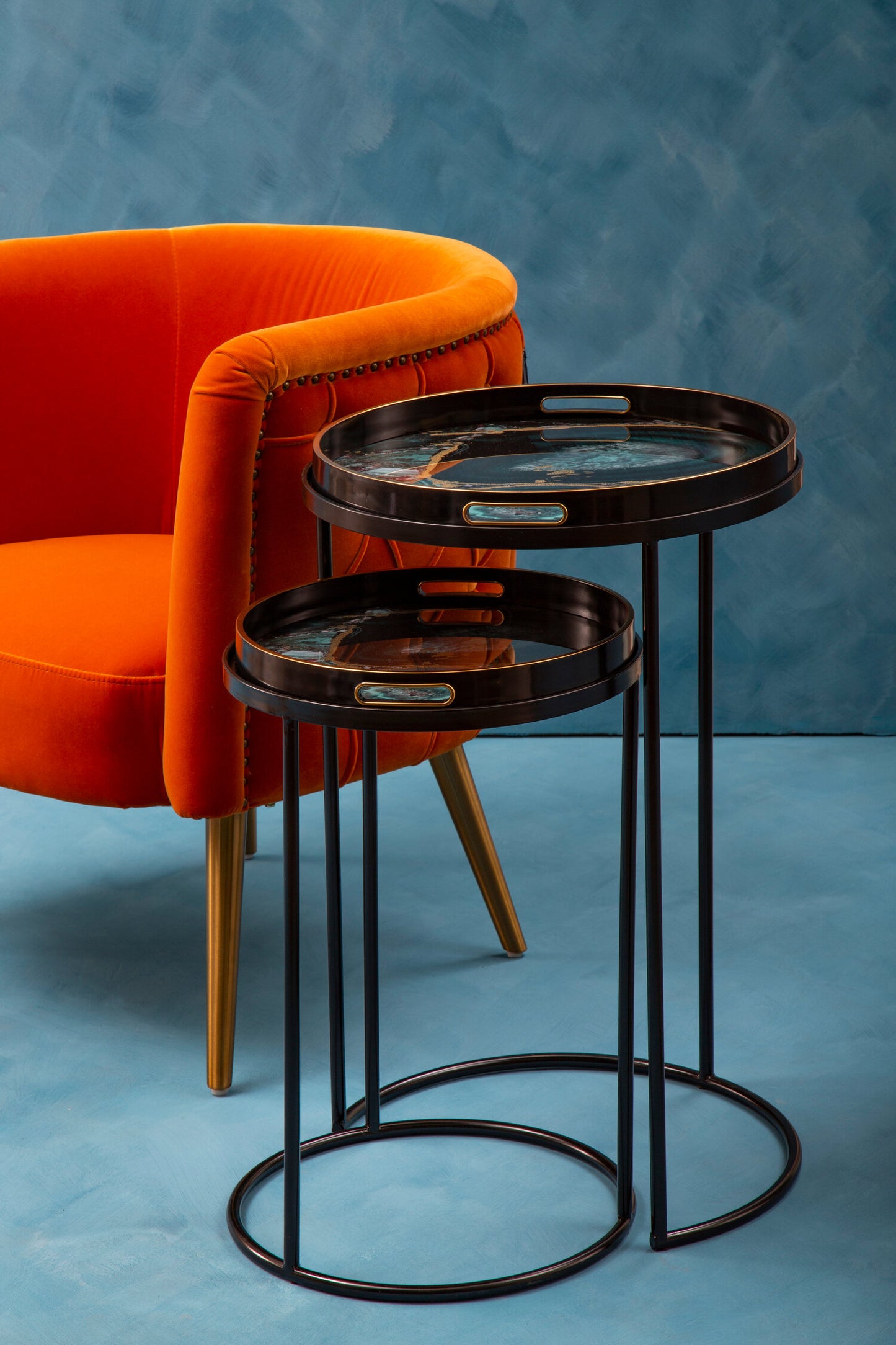 Renatta Set Of 2 Nesting Tables with Agate Effect