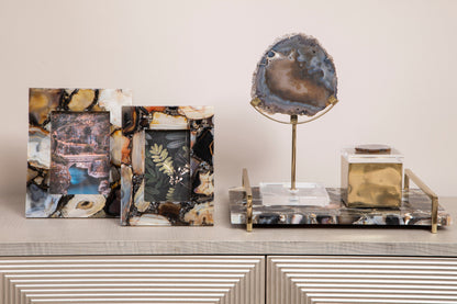 Luxe Decor Black Gold Agate Modern Sculpture