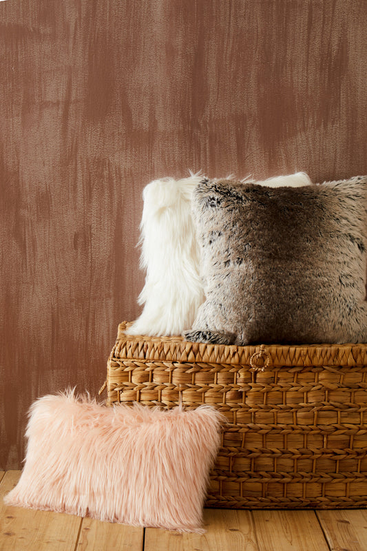 Nomad Mongolian Faux Fur Pink Rectangular Cushion