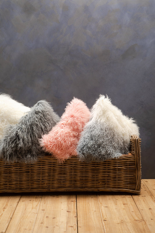 Bosie Pink Real Mongolian Fur Square Cushion | Bali & Blue