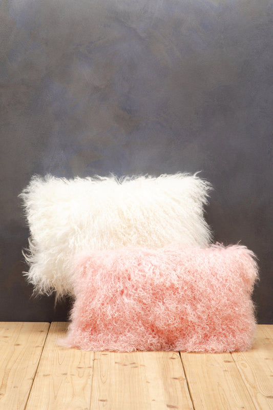 Nomad Real Mongolian Fur Pink Rectangular Cushion | Bali & Blue