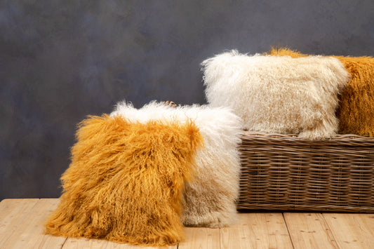 Nomad Real Mongolian Fur Ochre Rectangular Cushion | Bali & Blue