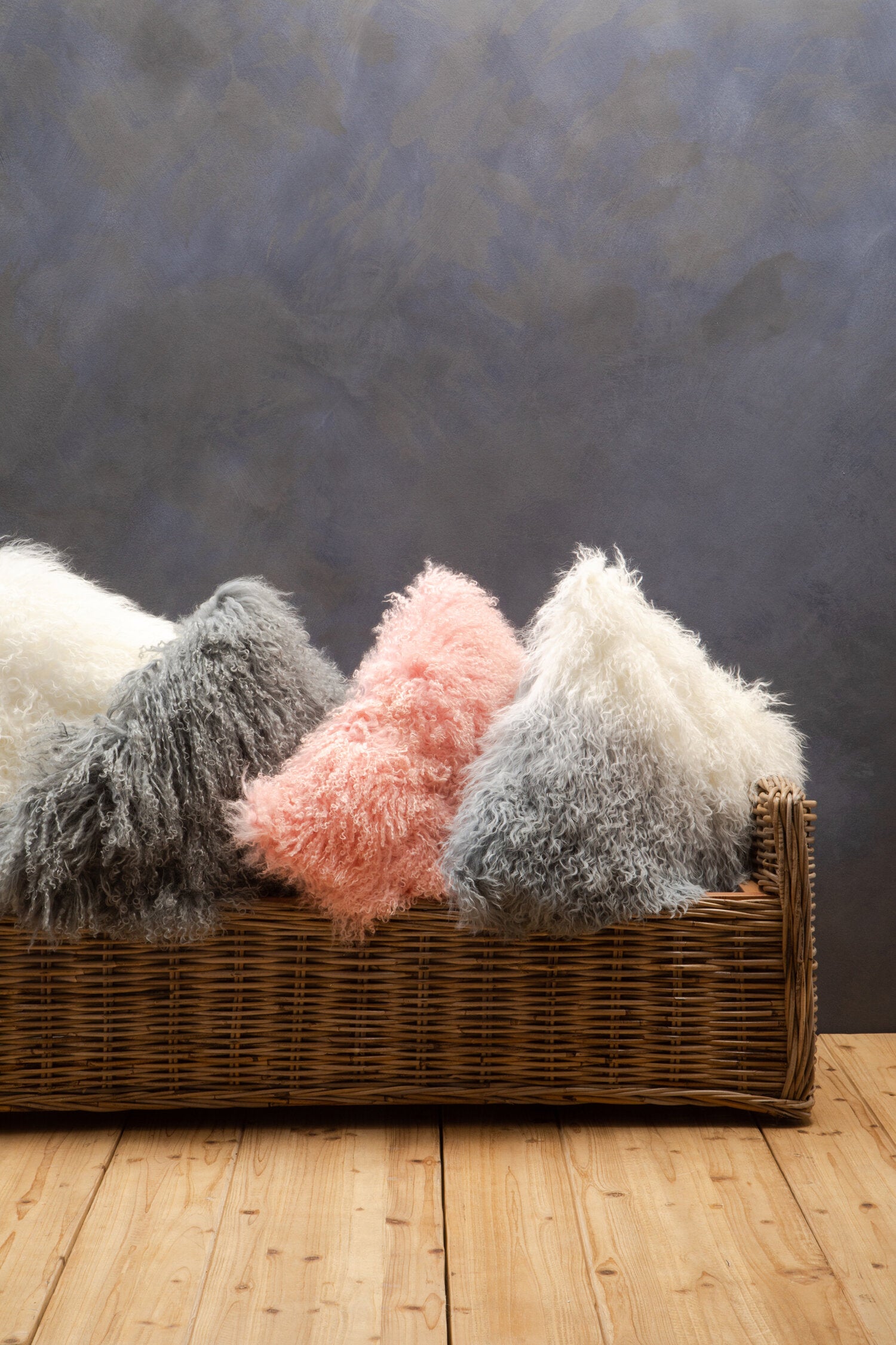 Bosie Grey Ombre Real Mongolian Fur Square Cushion | Bali & Blue
