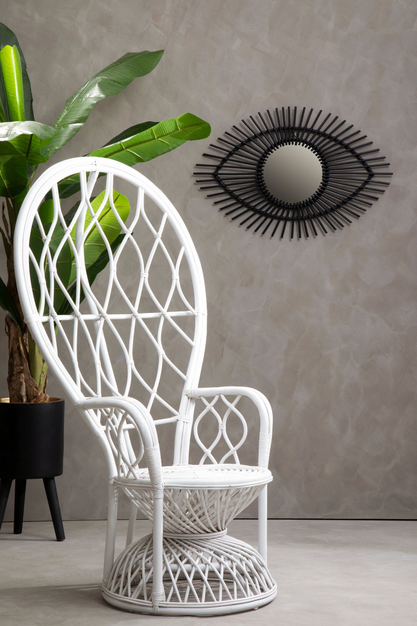 Tropic Grey And White Natural Rattan Curved Chair