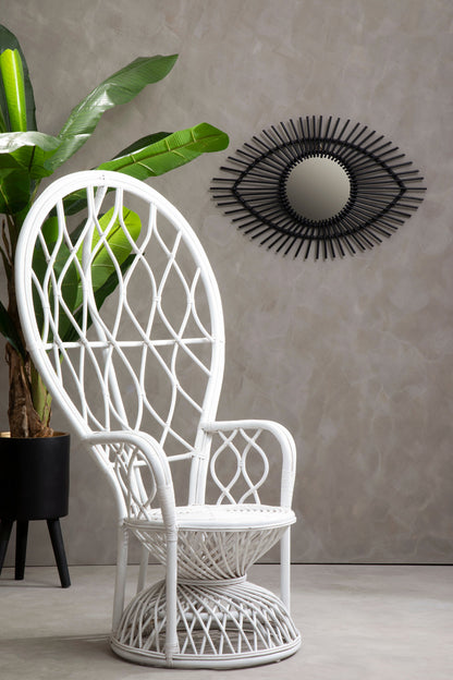 Tropic Grey And White Natural Rattan Curved Chair