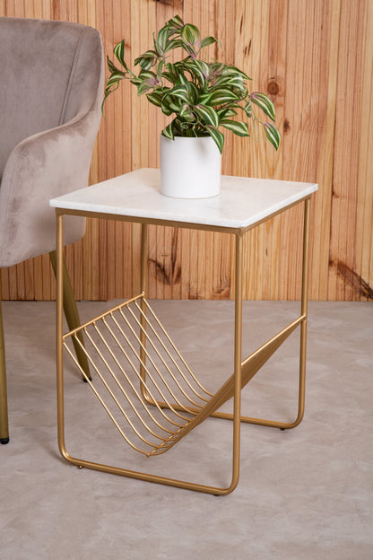 Roma White Marble Rack Side Table