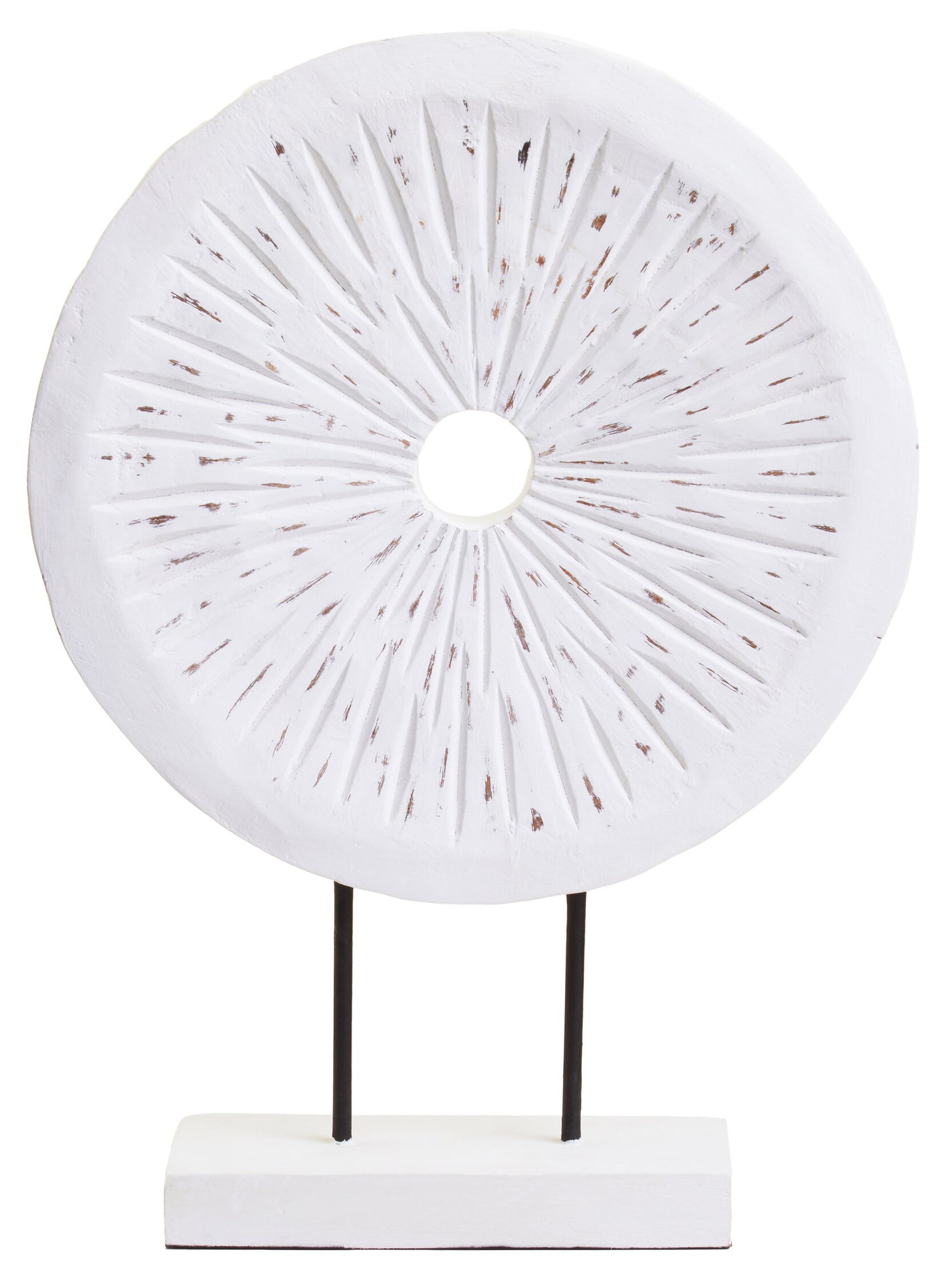 Luxe Decor Large Distressed White Carved Wood Round Sculpture