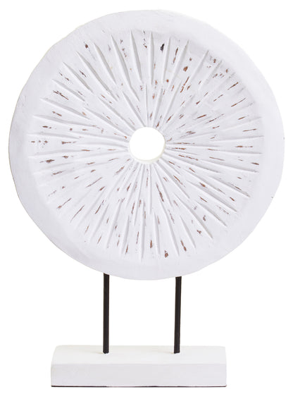 Luxe Decor Large Distressed White Carved Wood Round Sculpture