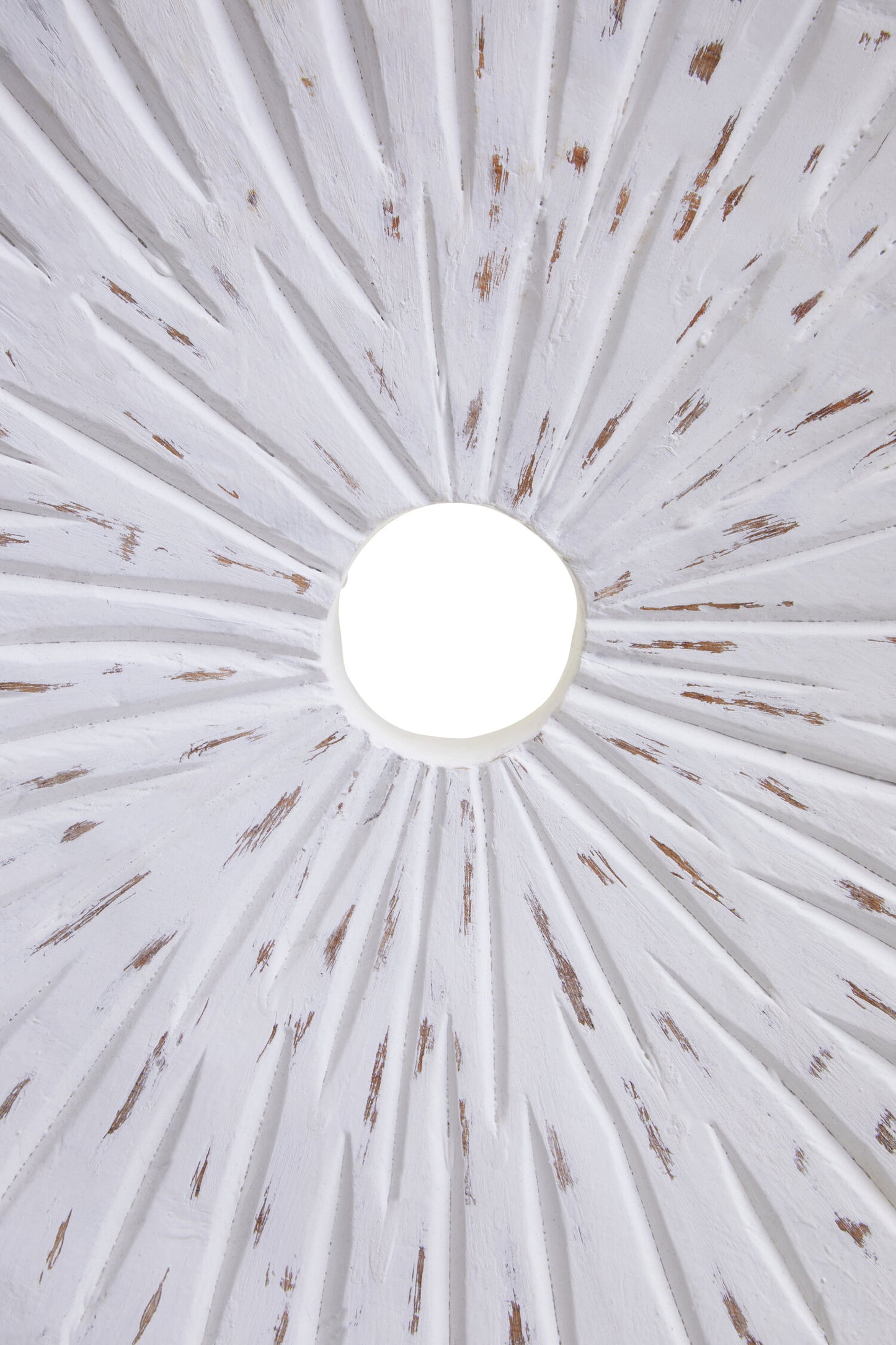 Luxe Decor Large Distressed White Carved Wood Round Sculpture