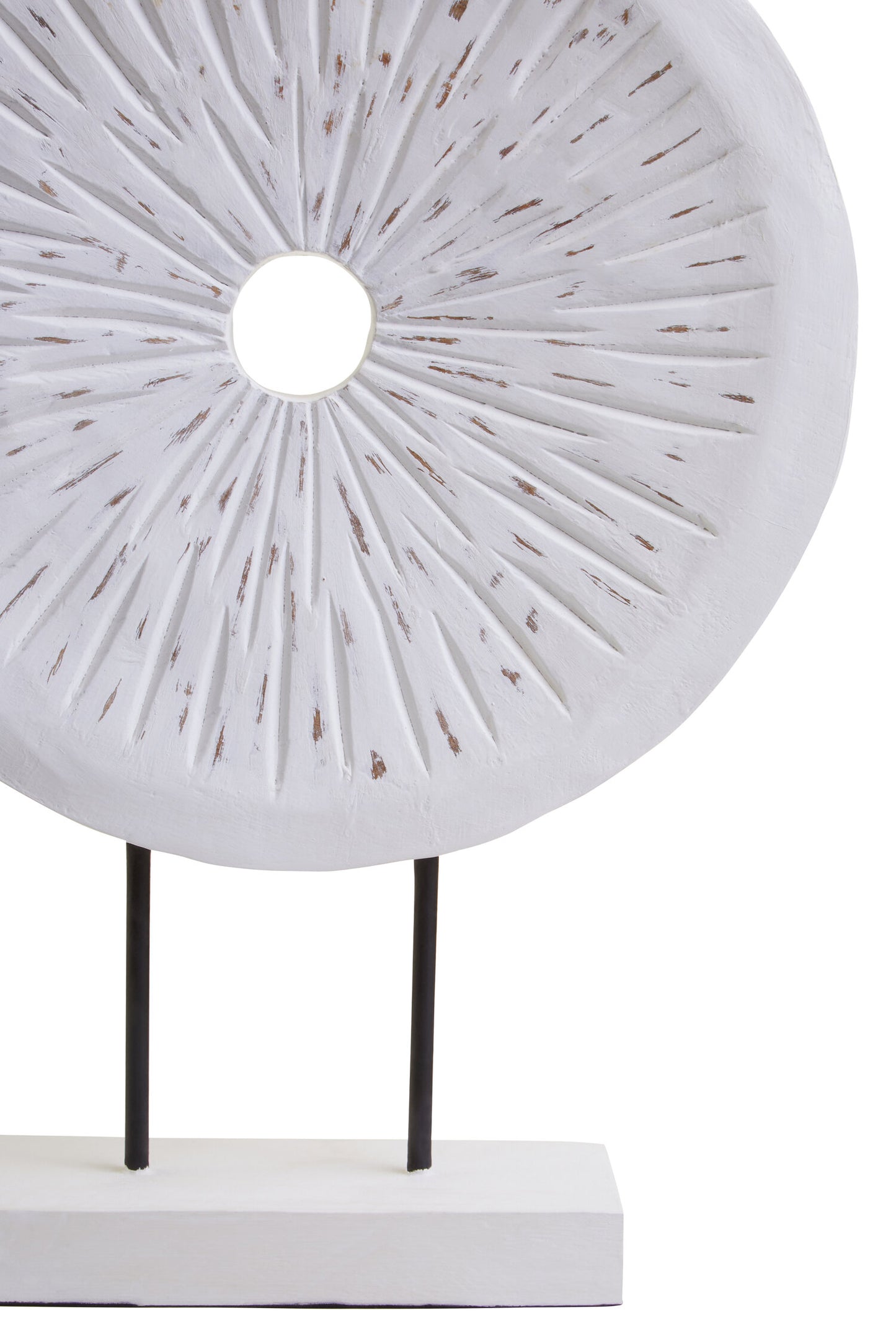 Luxe Decor Large Distressed White Carved Wood Round Sculpture