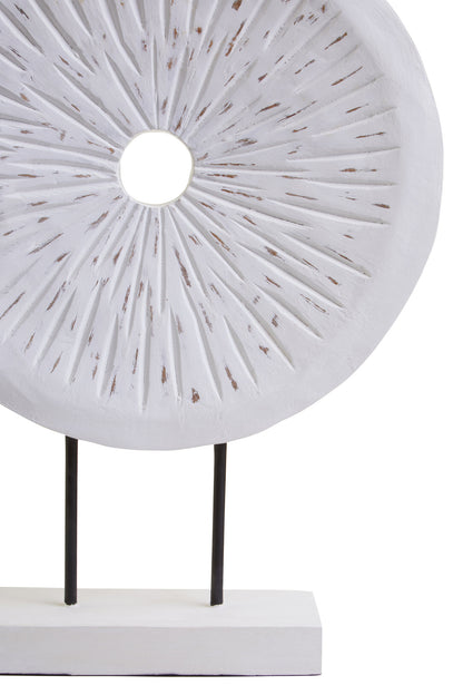 Luxe Decor Large Distressed White Carved Wood Round Sculpture