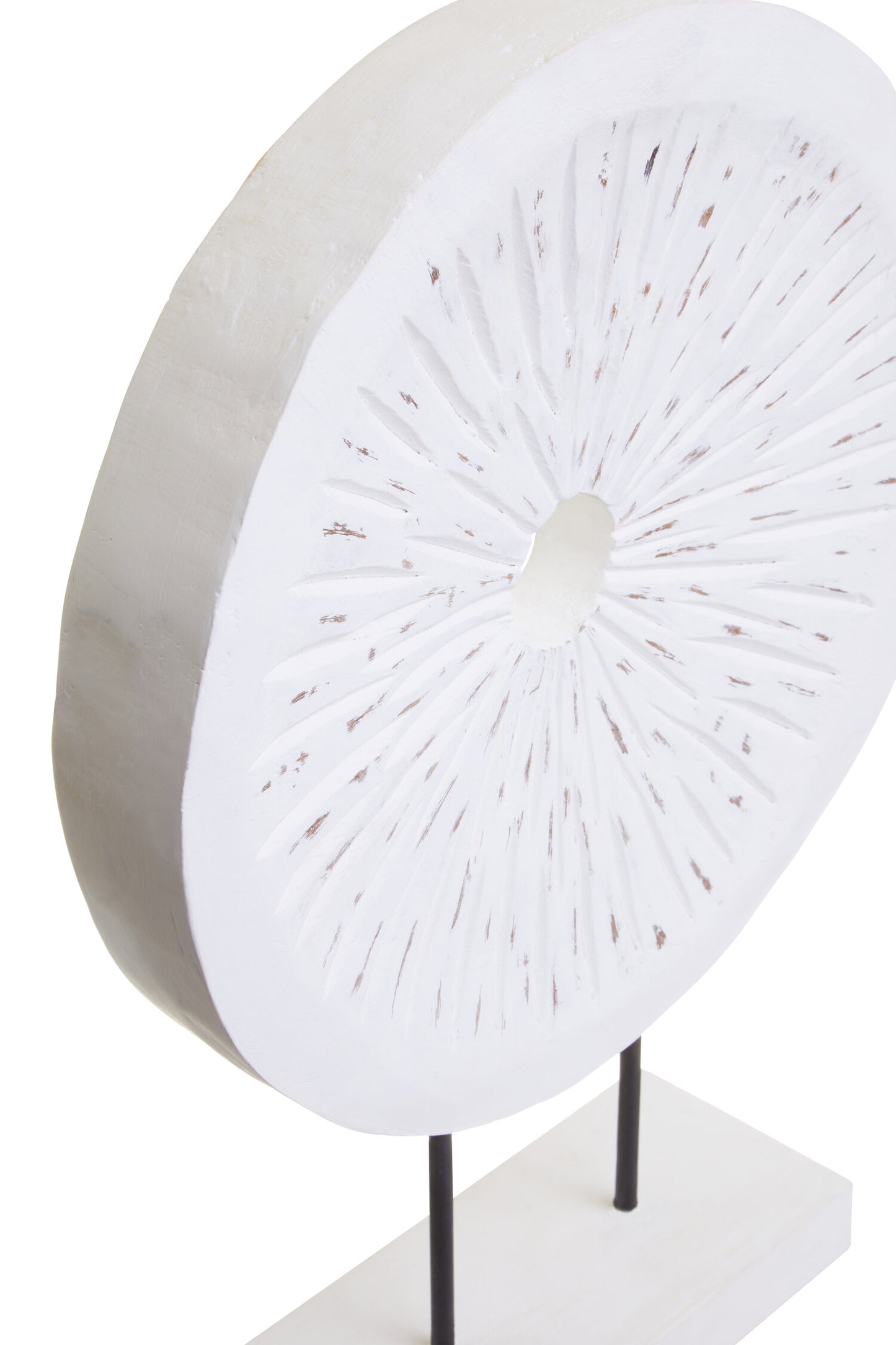 Luxe Decor Large Distressed White Carved Wood Round Sculpture