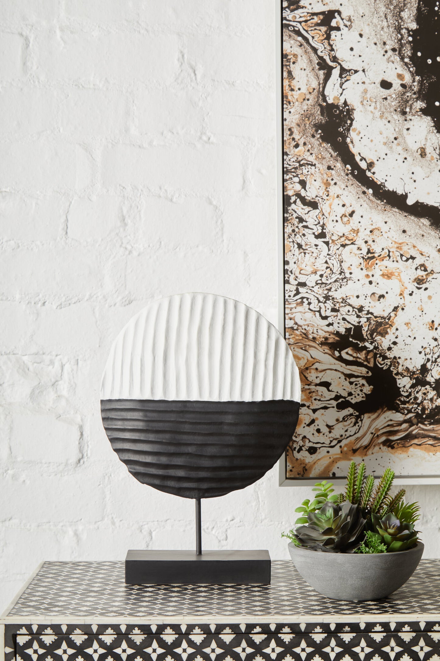 Luxe Decor Black and White Round Mango Wood Sculpture