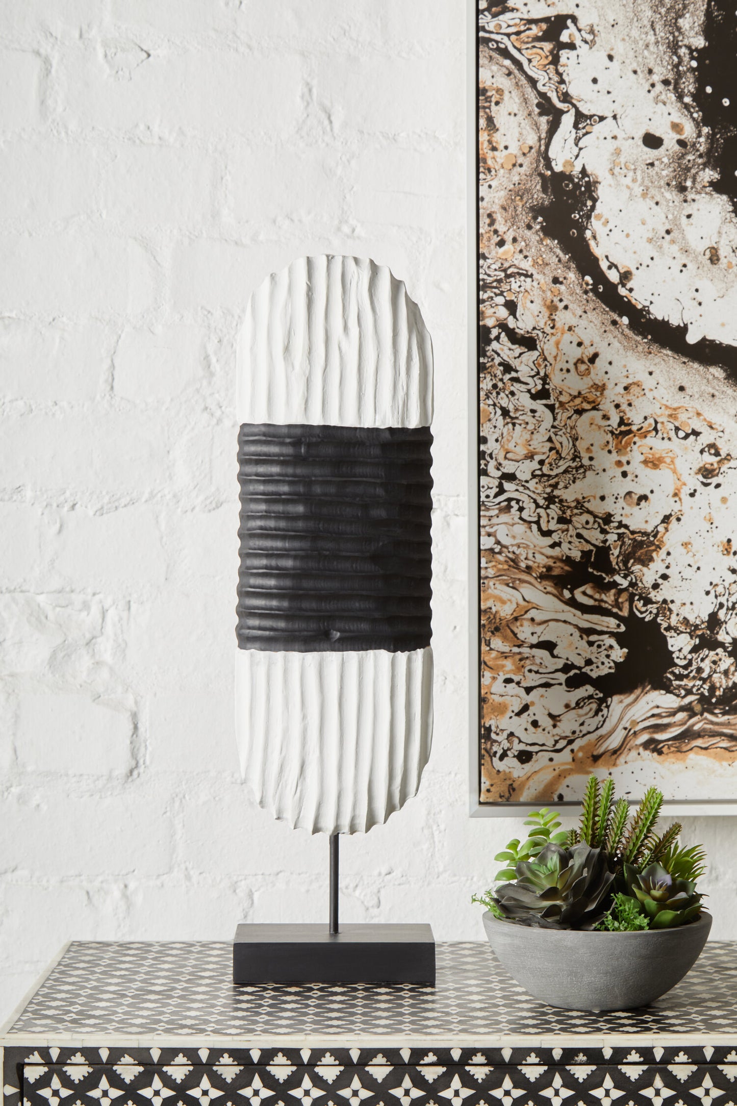 Luxe Decor Black and White Oblong Mango Wood Sculpture