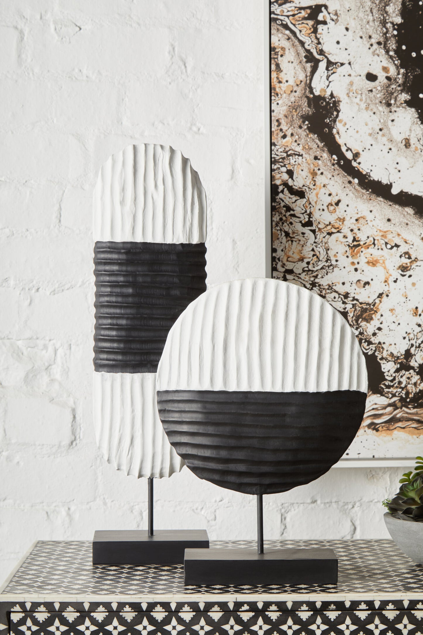 Luxe Decor Black and White Oblong Mango Wood Sculpture