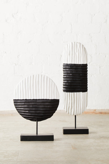 Luxe Decor Black and White Oblong Mango Wood Sculpture