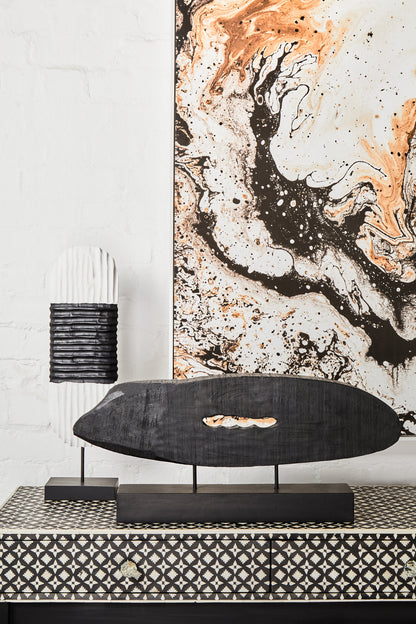 Luxe Decor Black and White Oblong Mango Wood Sculpture