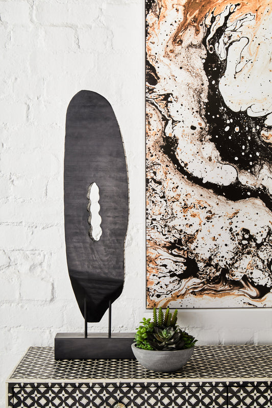 Luxe Decor Rustic Black Vertical Mango Wood Slice Sculpture