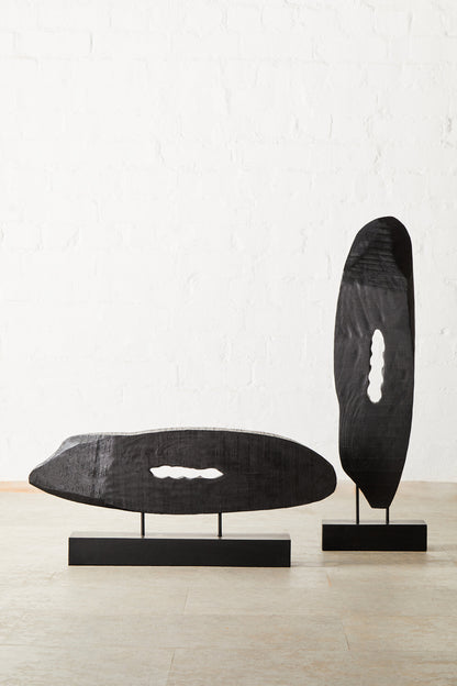 Luxe Decor Rustic Black Vertical Mango Wood Slice Sculpture