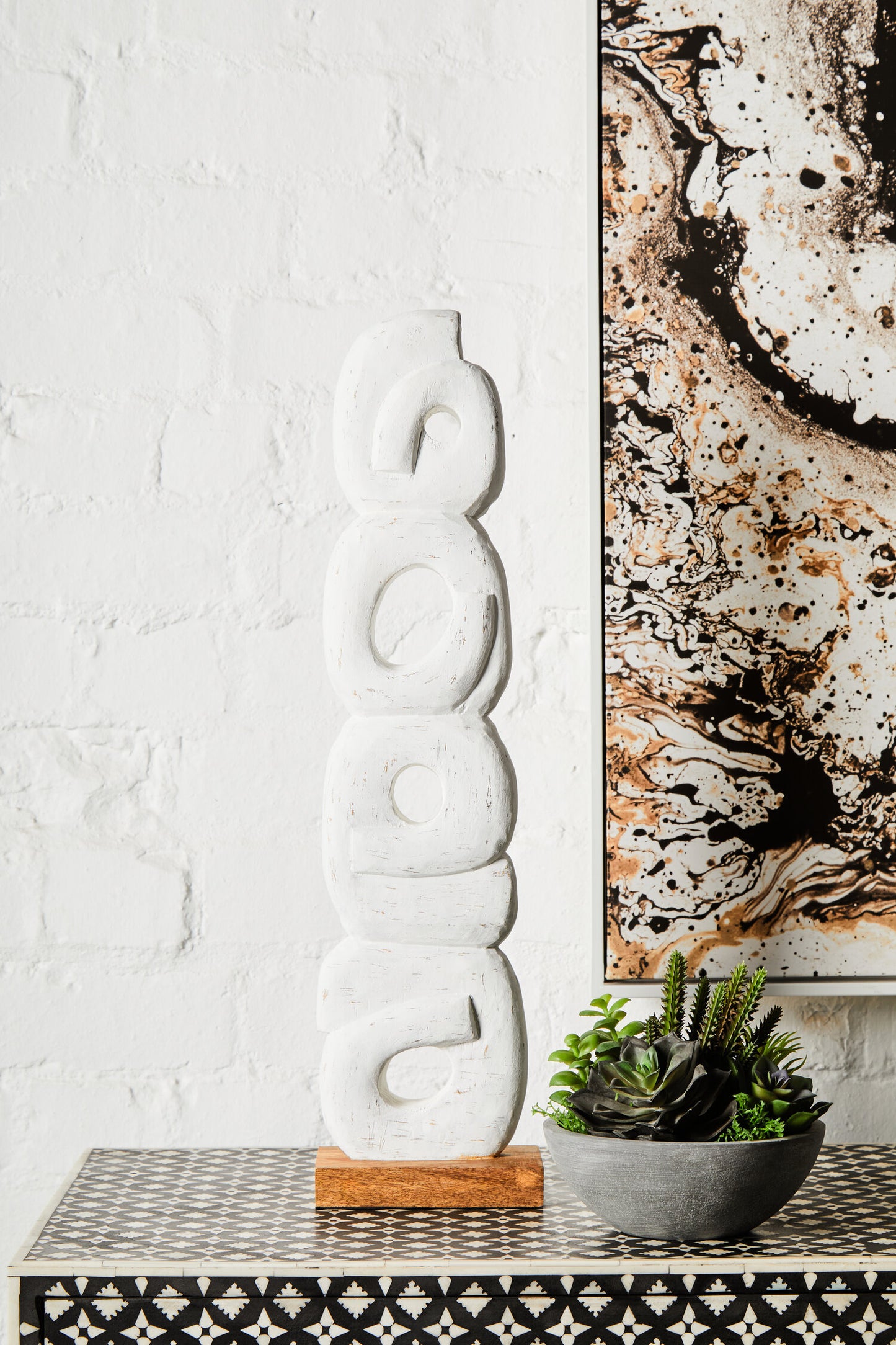 Luxe Decor White Mango Wood Ring Sculpture