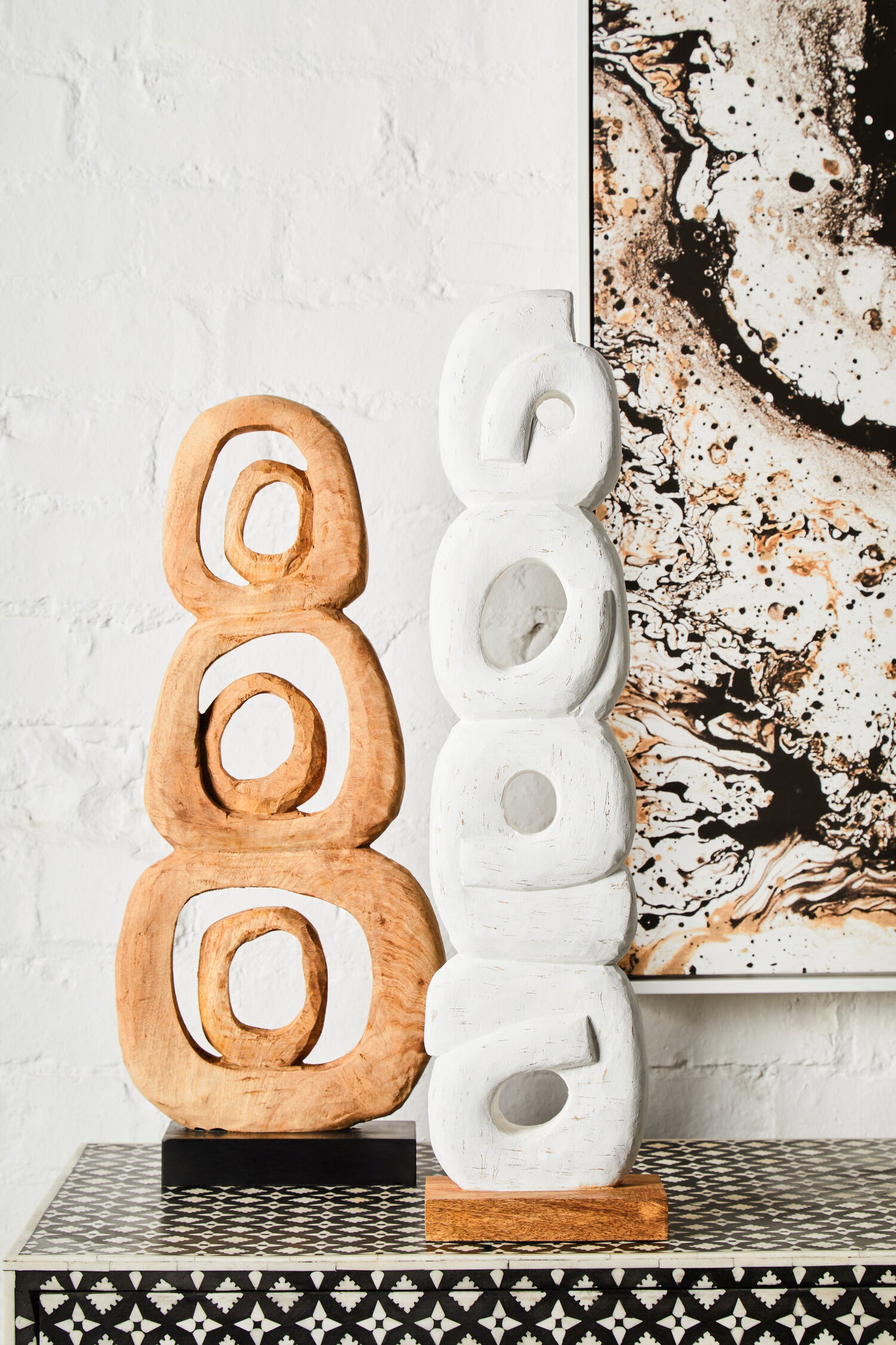Luxe Decor Natural Mango Wood Stacked Ring Sculpture