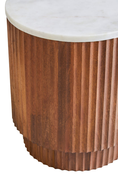 Athena Mango Wood Carved Design Marble Top Side Table