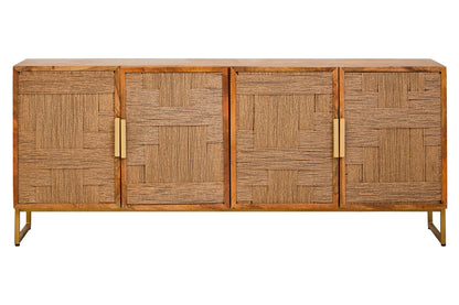 Frankie Mango Wood Paper Rope Detail Four Door Sideboard