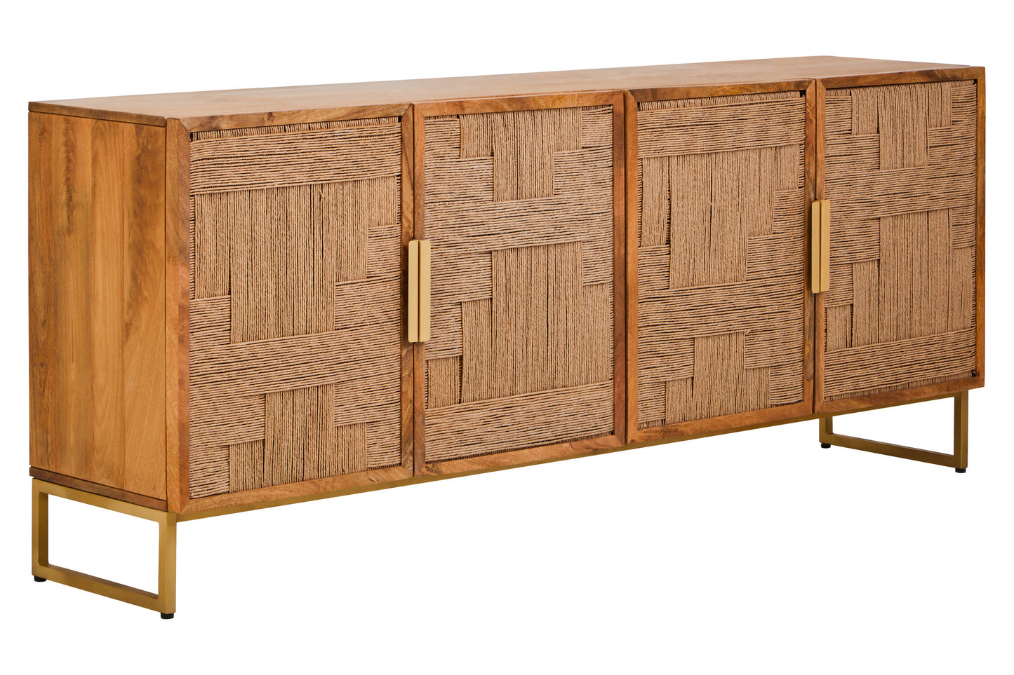 Frankie Mango Wood Paper Rope Detail Four Door Sideboard
