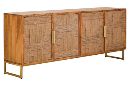 Frankie Mango Wood Paper Rope Detail Four Door Sideboard