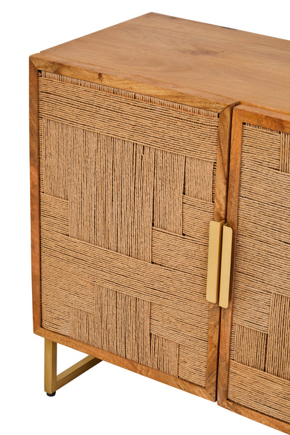 Frankie Mango Wood Paper Rope Detail Four Door Sideboard