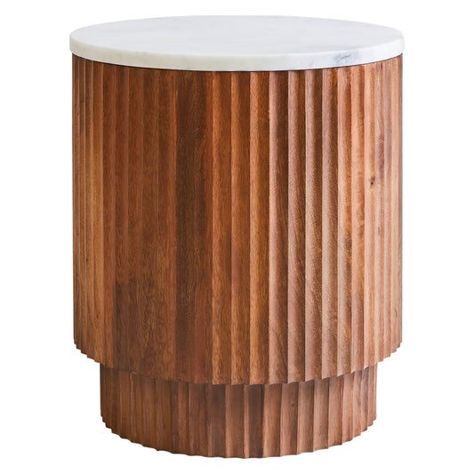 Athena Mango Wood Carved Design Marble Top Side Table