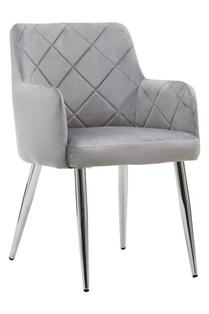 Lorena Mink Velvet Quilted Dining Chair with Chrome Finish Legs