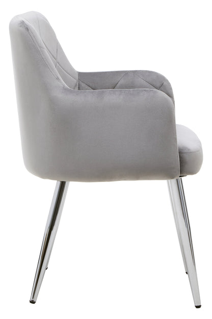 Lorena Mink Velvet Quilted Dining Chair with Chrome Finish Legs